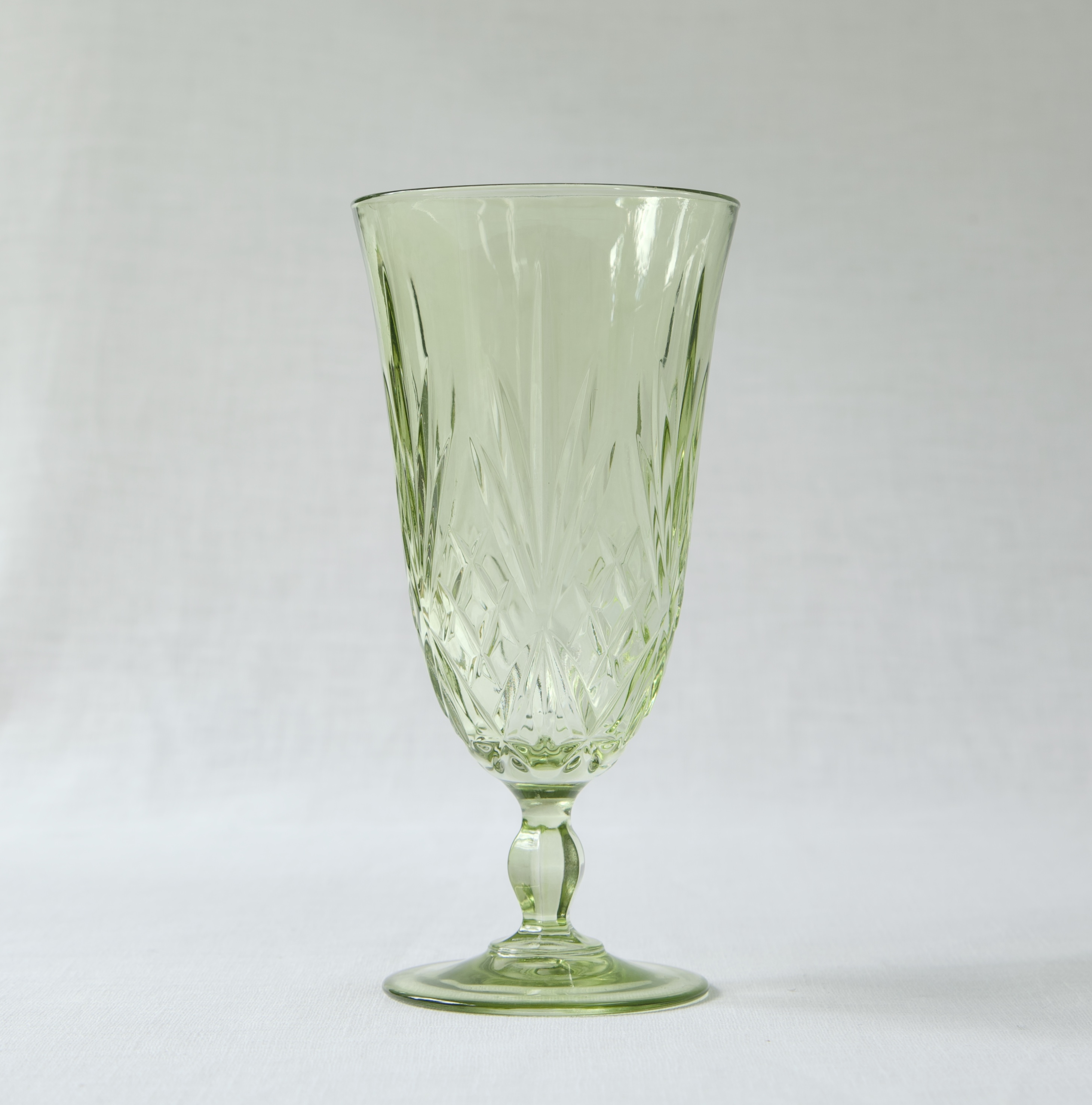 Green Cut Crystal Water Goblet