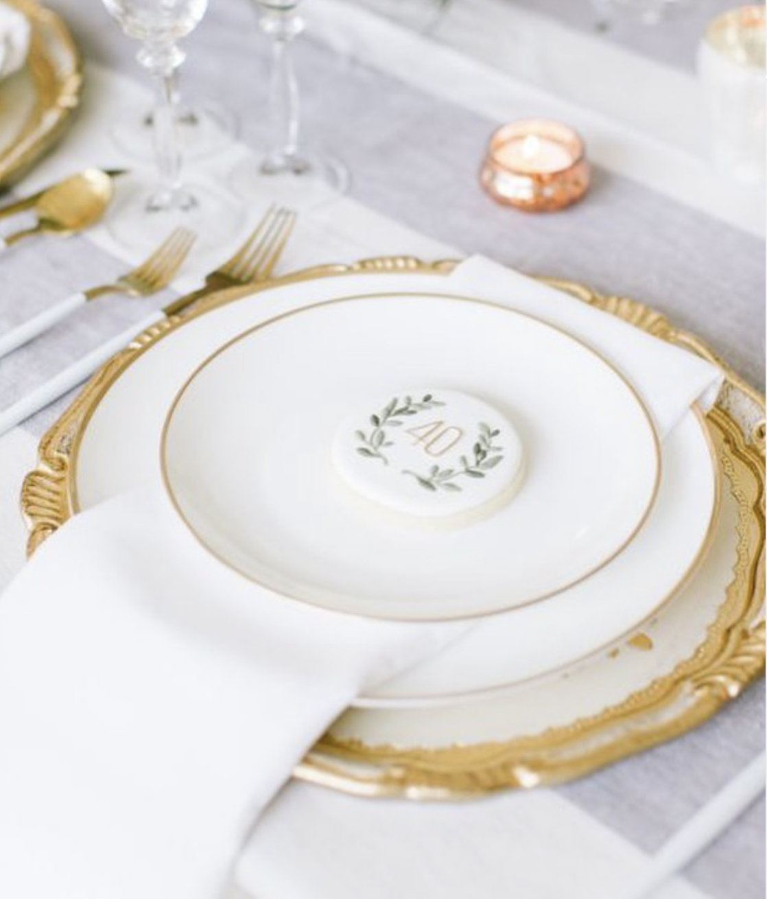 Brushed Gold Coupe Dinner Plate - White
